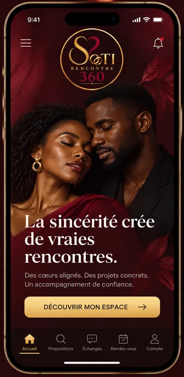 Entrer dans votre espace — Un aperçu de l’accueil de SOTI RENCONTRE 360, conçu autour de votre intention de rencontre.